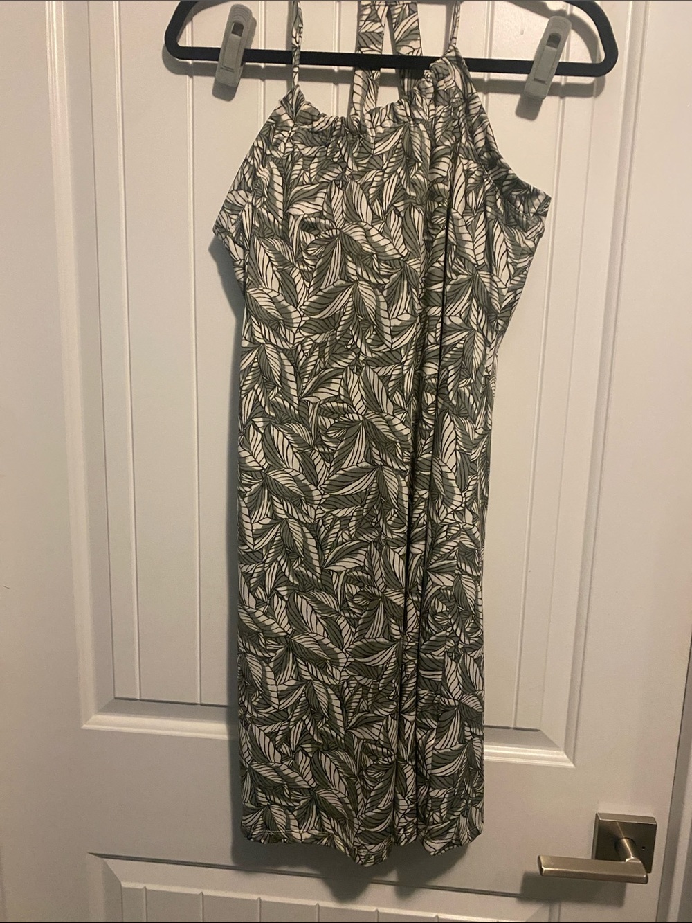 Eddie Bauer Olive and White Leaf-Print dress